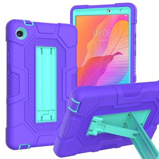 For Huawei MatePad T8 Contrast Color Robot B3 Silicone Hybrid PC Tablet Case with Holder(Purple Mint Green)