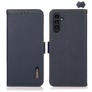 For Samsung Galaxy S23 FE KHAZNEH Side-Magnetic Litchi Genuine Leather RFID Phone Case(Blue)