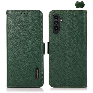 For Samsung Galaxy S23 FE KHAZNEH Side-Magnetic Litchi Genuine Leather RFID Phone Case(Green)