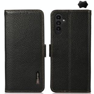 For Samsung Galaxy S24 KHAZNEH Side-Magnetic Litchi Genuine Leather RFID Phone Case(Black)