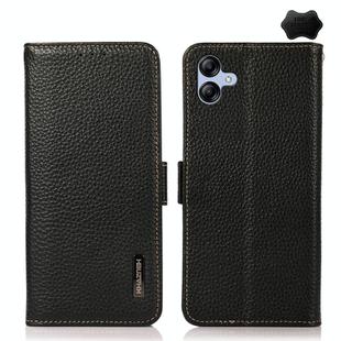 For Samsung Galaxy A05 KHAZNEH Side-Magnetic Litchi Genuine Leather RFID Phone Case(Black)