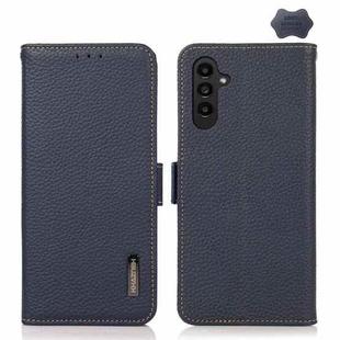 For Samsung Galaxy A05s KHAZNEH Side-Magnetic Litchi Genuine Leather RFID Phone Case(Blue)