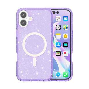 For iPhone 16 Terminator Style Glitter Powder MagSafe Magnetic Phone Case(Purple)