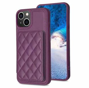 For iPhone 14 Plus BF25 Square Plaid Card Bag Holder Phone Case(Dark Purple)