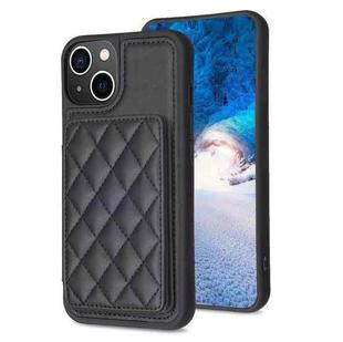 For iPhone 14 Plus BF25 Square Plaid Card Bag Holder Phone Case(Black)