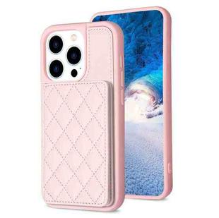 For iPhone 14 Pro Max BF25 Square Plaid Card Bag Holder Phone Case(Pink)