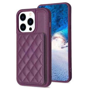 For iPhone 13 Pro Max BF25 Square Plaid Card Bag Holder Phone Case(Dark Purple)