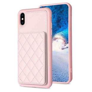 For iPhone X / XS BF25 Square Plaid Card Bag Holder Phone Case(Pink)