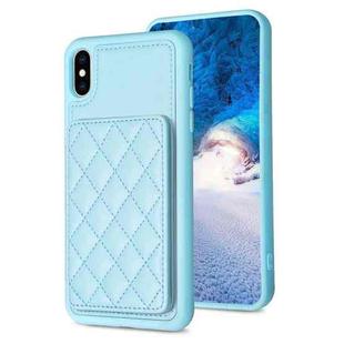 For iPhone X / XS BF25 Square Plaid Card Bag Holder Phone Case(Blue)