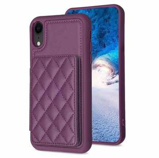 For iPhone XR BF25 Square Plaid Card Bag Holder Phone Case(Dark Purple)