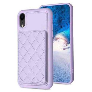 For iPhone XR BF25 Square Plaid Card Bag Holder Phone Case(Purple)