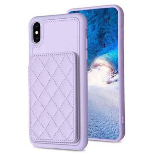 For iPhone XS Max BF25 Square Plaid Card Bag Holder Phone Case(Purple)