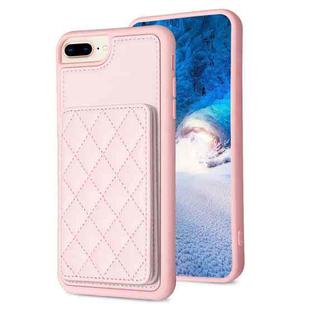 For iPhone 8 Plus / 7 Plus BF25 Square Plaid Card Bag Holder Phone Case(Pink)