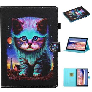 For Huawei MediaPad T5 Colored Drawing Stitching Horizontal Flip Leather Case, with Holder & Card Slots(Night Cat)