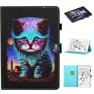 For Samsung Galaxy Tab A 8.0 (2019) T290 Colored Drawing Stitching Horizontal Flip Leather Case, with Holder & Card Slots(Night Cat)