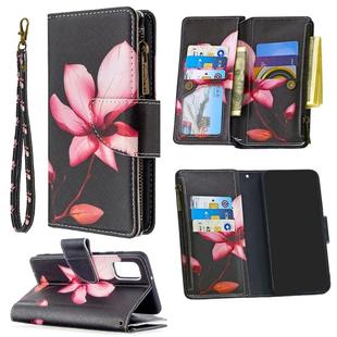 For Samsung Galaxy A41 Colored Drawing Pattern Zipper Horizontal Flip Leather Case with Holder & Card Slots & Wallet(Lotus)
