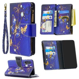 For Samsung Galaxy A50 Colored Drawing Pattern Zipper Horizontal Flip Leather Case with Holder & Card Slots & Wallet(Purple Butterfly)
