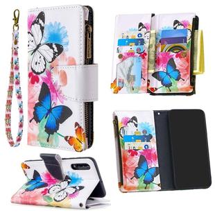 For Samsung Galaxy A50 Colored Drawing Pattern Zipper Horizontal Flip Leather Case with Holder & Card Slots & Wallet(Two Butterflies)