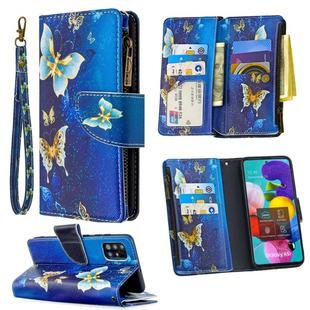For Samsung Galaxy A51 Colored Drawing Pattern Zipper Horizontal Flip Leather Case with Holder & Card Slots & Wallet(Gold Butterfly)