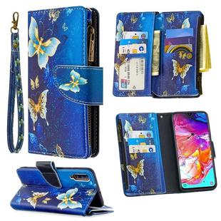 For Samsung Galaxy A70 Colored Drawing Pattern Zipper Horizontal Flip Leather Case with Holder & Card Slots & Wallet(Gold Butterfly)