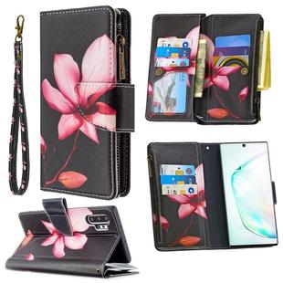 For Samsung Galaxy Note 10 Plus Colored Drawing Pattern Zipper Horizontal Flip Leather Case with Holder & Card Slots & Wallet(Lotus)