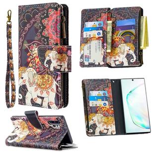 For Samsung Galaxy Note 10 Plus Colored Drawing Pattern Zipper Horizontal Flip Leather Case with Holder & Card Slots & Wallet(Flower Elephants)