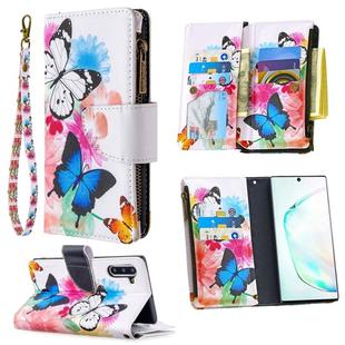 For Samsung Galaxy Note 10 Colored Drawing Pattern Zipper Horizontal Flip Leather Case with Holder & Card Slots & Wallet(Two Butterflies)