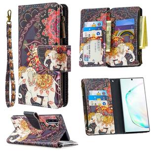 For Samsung Galaxy Note 10 Colored Drawing Pattern Zipper Horizontal Flip Leather Case with Holder & Card Slots & Wallet(Flower Elephants)