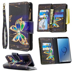 For Samsung Galaxy S9 Plus Colored Drawing Pattern Zipper Horizontal Flip Leather Case with Holder & Card Slots & Wallet(Big Butterfly)