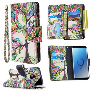 For Samsung Galaxy S9 Colored Drawing Pattern Zipper Horizontal Flip Leather Case with Holder & Card Slots & Wallet(Tree)