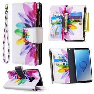 For Samsung Galaxy S9 Colored Drawing Pattern Zipper Horizontal Flip Leather Case with Holder & Card Slots & Wallet(Sun Flower)