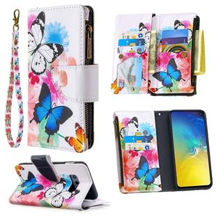 For Samsung Galaxy S10e Colored Drawing Pattern Zipper Horizontal Flip Leather Case with Holder & Card Slots & Wallet(Two Butterflies)