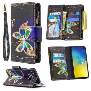 For Samsung Galaxy S10e Colored Drawing Pattern Zipper Horizontal Flip Leather Case with Holder & Card Slots & Wallet(Big Butterfly)