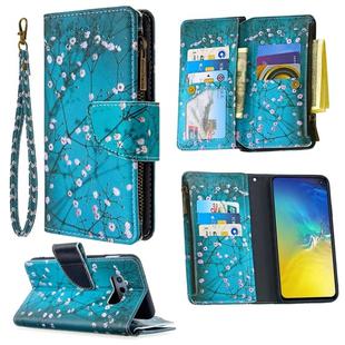 For Samsung Galaxy S10e Colored Drawing Pattern Zipper Horizontal Flip Leather Case with Holder & Card Slots & Wallet(Plum Blossom)