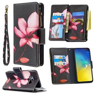 For Samsung Galaxy S10e Colored Drawing Pattern Zipper Horizontal Flip Leather Case with Holder & Card Slots & Wallet(Lotus)