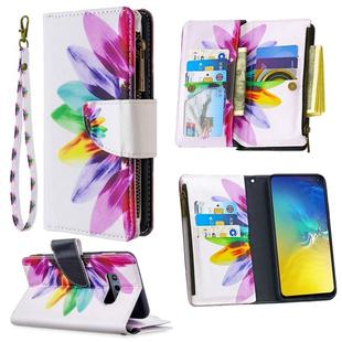 For Samsung Galaxy S10e Colored Drawing Pattern Zipper Horizontal Flip Leather Case with Holder & Card Slots & Wallet(Sun Flower)