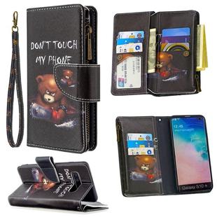 For Samsung Galaxy S10 Plus Colored Drawing Pattern Zipper Horizontal Flip Leather Case with Holder & Card Slots & Wallet(Bear)