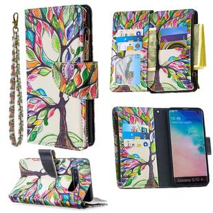 For Samsung Galaxy S10 Plus Colored Drawing Pattern Zipper Horizontal Flip Leather Case with Holder & Card Slots & Wallet(Tree)