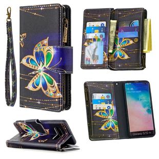 For Samsung Galaxy S10 Plus Colored Drawing Pattern Zipper Horizontal Flip Leather Case with Holder & Card Slots & Wallet(Big Butterfly)