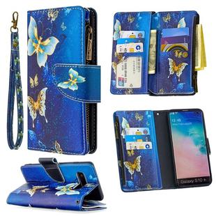 For Samsung Galaxy S10 Plus Colored Drawing Pattern Zipper Horizontal Flip Leather Case with Holder & Card Slots & Wallet(Gold Butterfly)