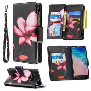 For Samsung Galaxy S10 Plus Colored Drawing Pattern Zipper Horizontal Flip Leather Case with Holder & Card Slots & Wallet(Lotus)