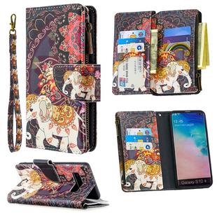 For Samsung Galaxy S10 Plus Colored Drawing Pattern Zipper Horizontal Flip Leather Case with Holder & Card Slots & Wallet(Flower Elephants)
