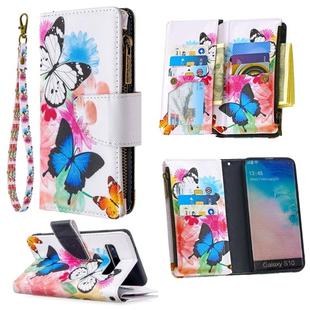 For Samsung Galaxy S10 Colored Drawing Pattern Zipper Horizontal Flip Leather Case with Holder & Card Slots & Wallet(Two Butterflies)