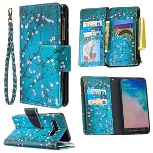 For Samsung Galaxy S10 Colored Drawing Pattern Zipper Horizontal Flip Leather Case with Holder & Card Slots & Wallet(Plum Blossom)