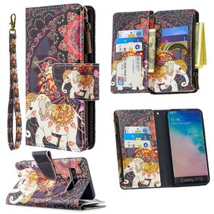 For Samsung Galaxy S10 Colored Drawing Pattern Zipper Horizontal Flip Leather Case with Holder & Card Slots & Wallet(Flower Elephants)