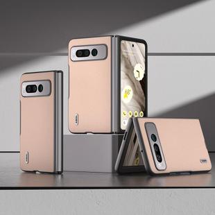 For Google Pixel Fold ABEEL Genuine Leather + PC Litchi Texture Phone Case(Pink Gold)