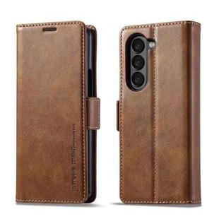 For Samsung Galaxy Z Fold7 5G LC.IMEEKE RFID Anti-theft Leather Phone Case(Brown)