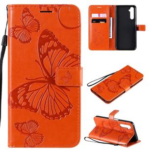 For OPPO Realme 6 3D Butterflies Embossing Pattern Horizontal Flip Leather Case with Holder & Card Slot & Wallet(Orange)