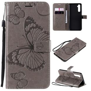 For OPPO Realme 6 3D Butterflies Embossing Pattern Horizontal Flip Leather Case with Holder & Card Slot & Wallet(Grey)