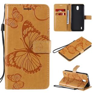 For Nokia 1.3 3D Butterflies Embossing Pattern Horizontal Flip Leather Case with Holder & Card Slot & Wallet(Yellow)